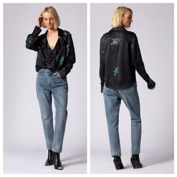 New Equipment Mathilda Floral Washed Silk Ruffle Long Sleeve Blouse Womens Small - Picture 1 of 11